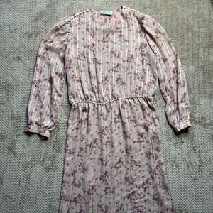 Women's Liz Robert's Pink Floral Print Dress Vintage Long Size 16